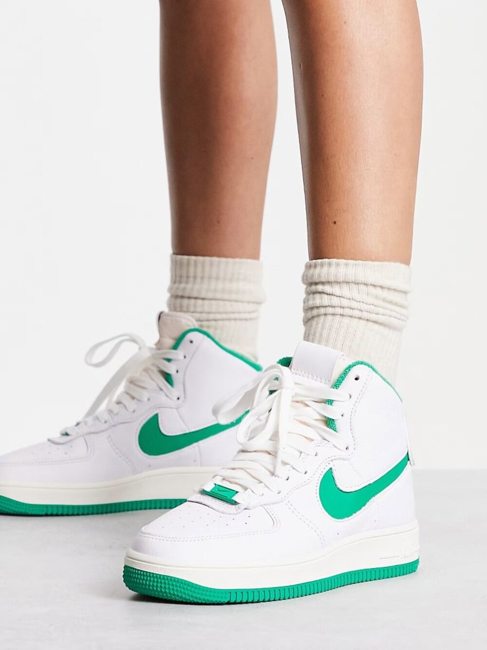 Nike Air Force 1 Sculpt sneakers in white/green (W 7/ M 5.5)